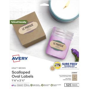 imageAvery Kraft Brown Scalloped Oval Labels with Sure Feed Technology 118quot x 214quot Print to The Edge LaserInkjet Printable Labels 525 Total 22855One Size
