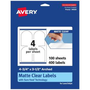imageAvery Matte Clear Arched Labels Sure Feed Technology 475quot x 35quot 40 Matte Clear Labels PrinttoTheEdge LaserInkjet Printable400 labels