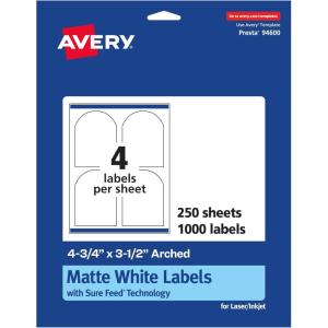 imageAvery Matte White Arched Labels Sure Feed Technology 475quot x 35quot 100 Matte White Printable Labels1 000 Labels