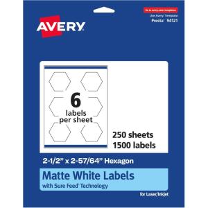 imageAvery Matte White Hexagon Labels Sure Feed Technology 25quot x 25764quot 150 White Labels PrinttoTheEdge Permanent Adhesive LaserInkjet Printable1 500 labels