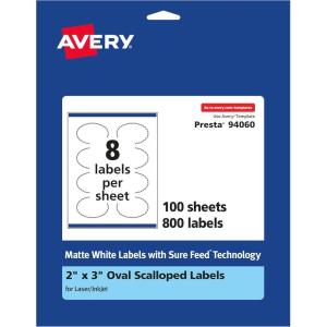 imageAvery Matte White Oval Scalloped Labels Sure Feed Technology 2quot x 3quot 200 Matte White Printable Labels800 Labels