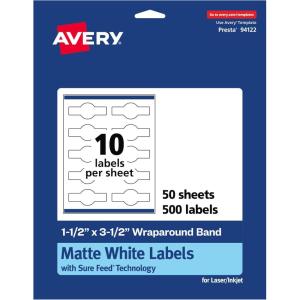 imageAvery Matte White Wraparound Band Labels Sure Feed Technology 15quot x 35quot Cigar Band Labels 250 Total PrinttoTheEdge Permanent Adhesive LaserInkjet Printable500 labels