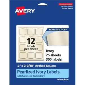 imageAvery Pearlized Ivory Arched Square Labels Sure Feed Technology PrinttoTheEdge 2quot x 2316quot 120 Pearlized Ivory Labels LaserInkjet Printable300 labels