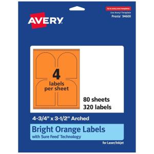 imageAvery Printable Arched Labels Sure Feed Technology 434quot x 312quot Bright Orange Labels PrinttoTheEdge LaserInkjet Printable 80 Total Great for Shipping and Wine Bottles320 labels