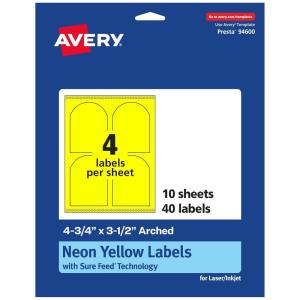 imageAvery Printable Arched Labels Sure Feed Technology 434quot x 312quot Neon Yellow Labels PrinttoTheEdge LaserInkjet Printable 40 Total Great for Shipping and Wine Bottles40 labels