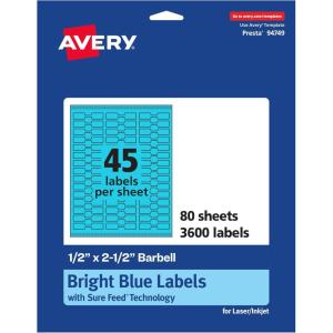 imageAvery Printable Barbell Labels Sure Feed Technology 12quot x 212quot Bright Blue Labels LaserInkjet Printable 450 Total Great for Jewelry and Cords3 600 labels