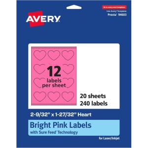 imageAvery Printable Heart Labels Sure Feed Technology 2932quot x 12732quot Bright Pink Labels PrinttoTheEdge LaserInkjet Printable 120 Total Great for Mailing Seals and Packaging240 labels