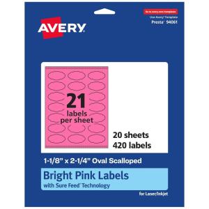 imageAvery Printable Oval Scalloped Labels Sure Feed Technology 118quot x 214quot Bright Pink Labels PrinttoTheEdge LaserInkjet Printable 210 Total Great for Candles and Jars420 labels