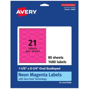 imageAvery Printable Oval Scalloped Labels Sure Feed Technology 118quot x 214quot Neon Magenta Labels PrinttoTheEdge LaserInkjet Printable 420 Total Great for Candles and Jars1 680 labels