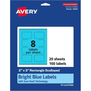 imageAvery Printable Rectangle Scalloped Labels Sure Feed Technology 2quot x 3quot Bright Blue Labels PrinttoTheEdge LaserInkjet Printable 80 Total Great for Mailing and Candles160 labels