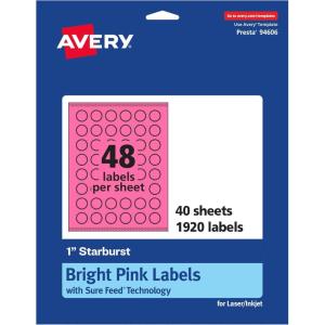 imageAvery Printable Starburst Labels Sure Feed Technology 1quot Bright Pink Labels PrinttoTheEdge LaserInkjet 480 Total Great for Mailing Seals and Planner Stickers1 920 labels
