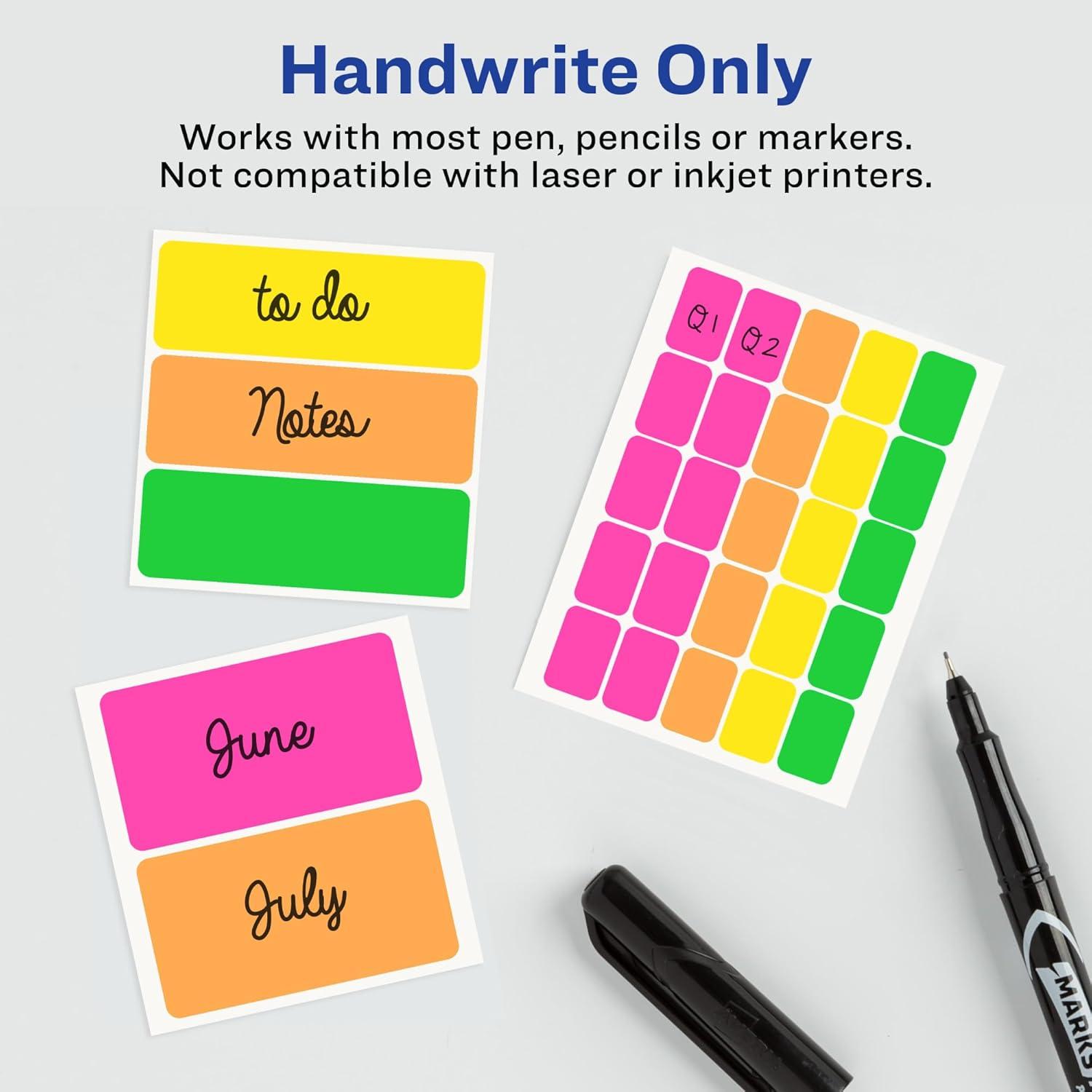 imageAvery ColorCoding Removable Labels 12quot x 134quot Assorted Neon Colors NonPrintable 180 Blank Labels Total 6724180 Count Pack of 1