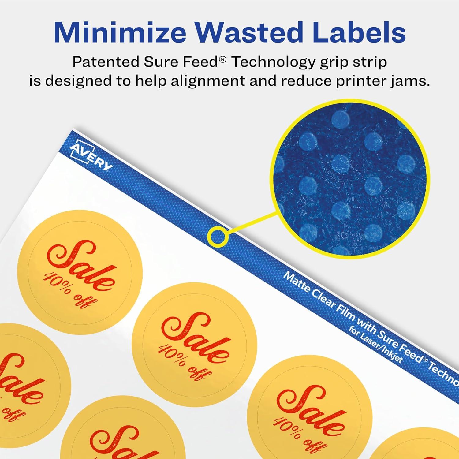 imageAvery Matte Clear Round Labels Sure Feed Technology 125quot Diameter 300 Matte Clear Labels PrinttoTheEdge LaserInkjet Printable1 500 labels