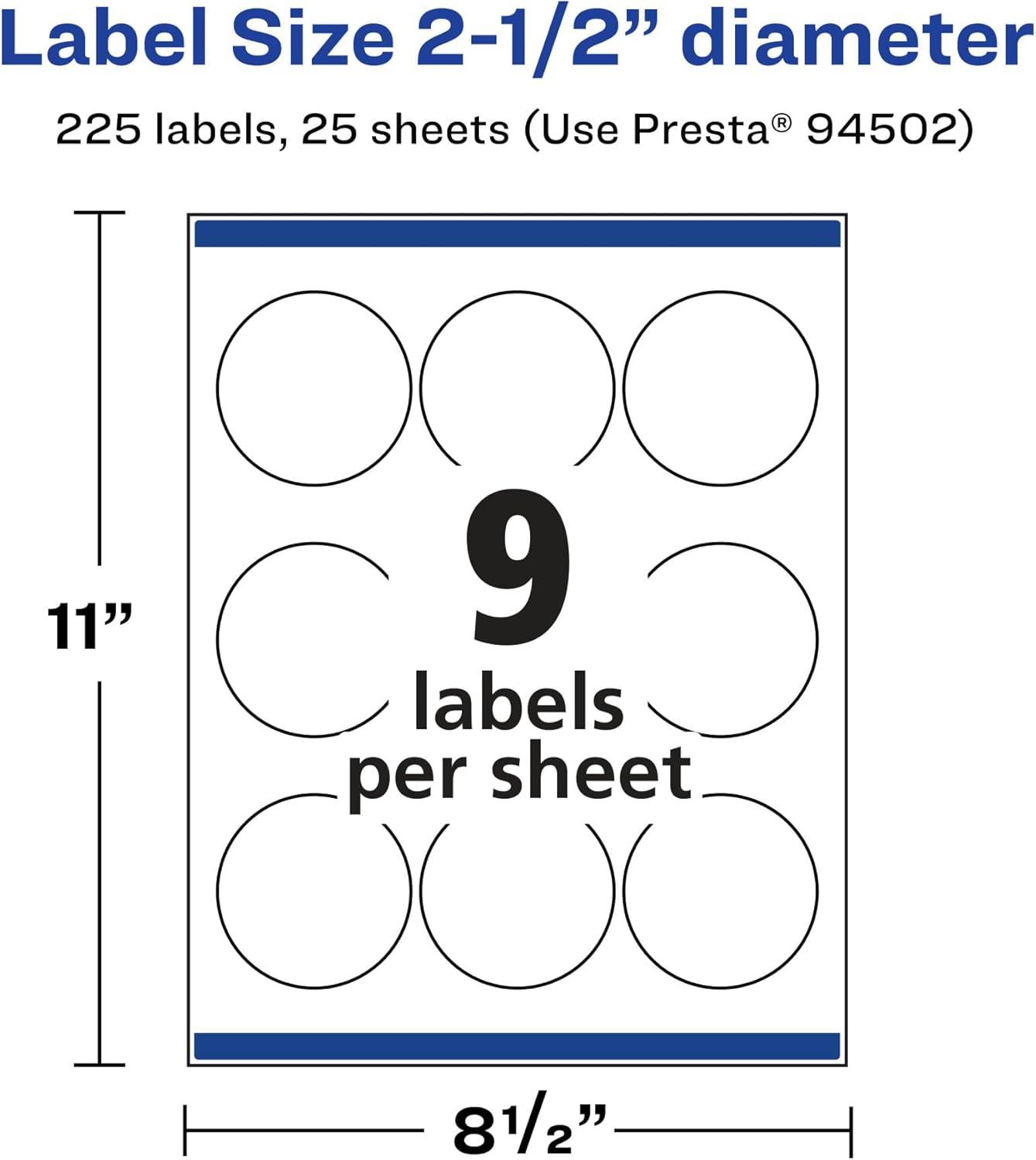 imageAvery Matte Clear Round Labels Sure Feed Technology 25quot Diameter 90 Matte Clear Labels PrinttoTheEdge LaserInkjet Printable225 labels