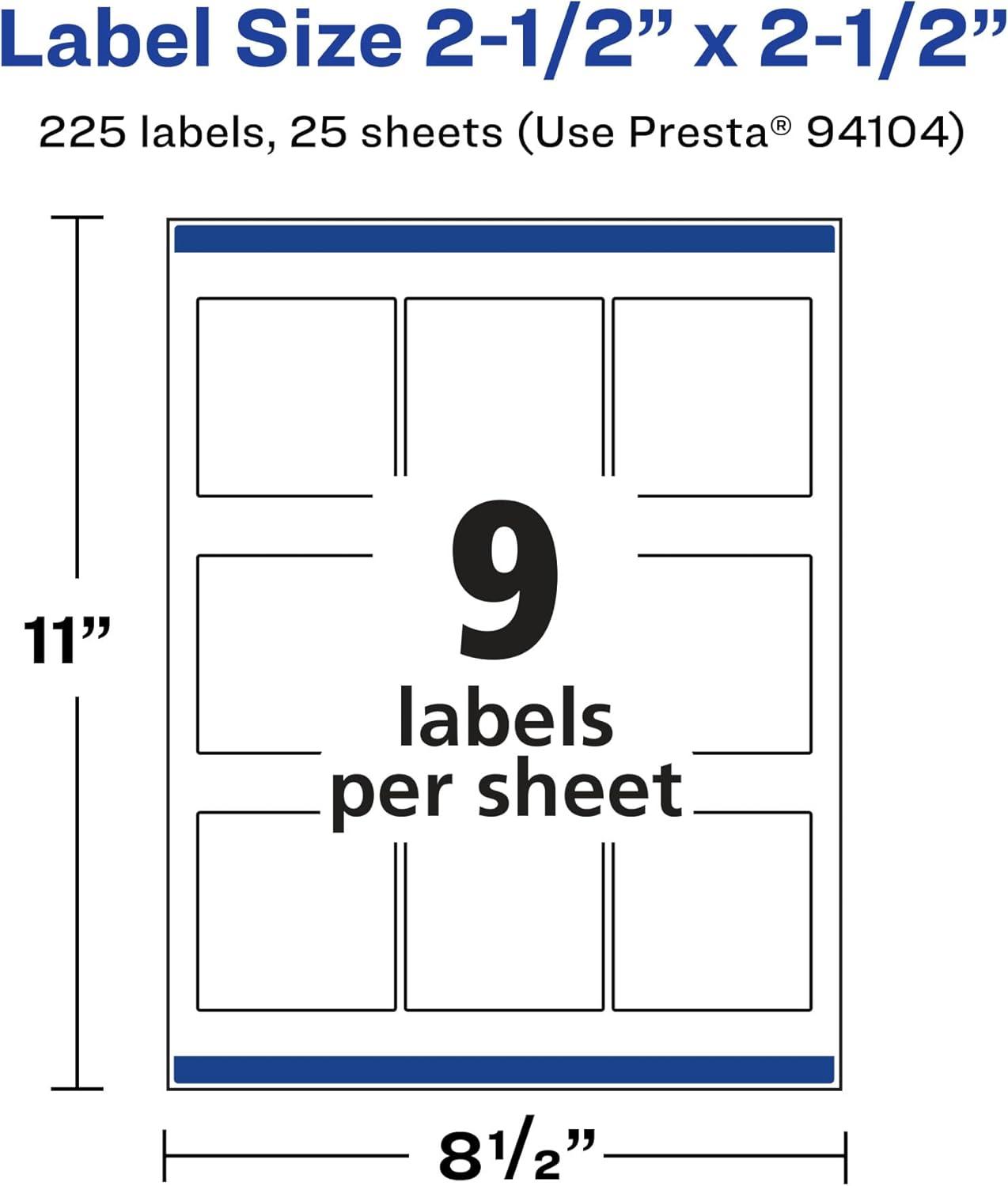 imageAvery Matte Clear Square Labels Sure Feed Technology 25quot x 25quot 90 Matte Clear Labels LaserInkjet Printable225 labels