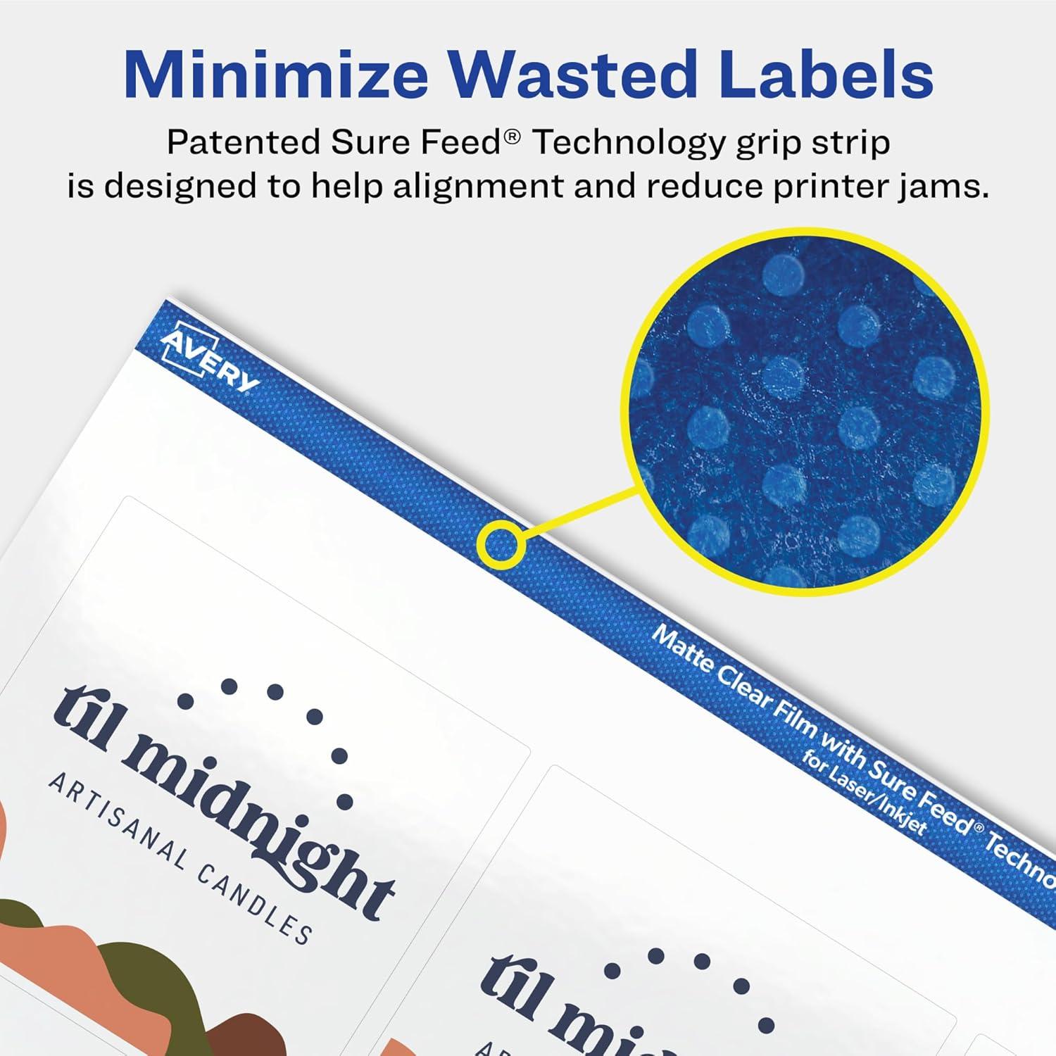 imageAvery Matte Clear Square Labels Sure Feed Technology 25quot x 25quot 90 Matte Clear Labels LaserInkjet Printable225 labels