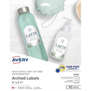 imageAvery Arched Labels with Sure Feed for Laser Printers Water Resistant 3quot x 225quot 90 Labels 22809One Size