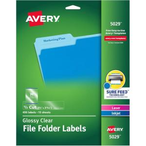 imageAvery Clear SelfAdhesive Filing Labels 23quot x 3716quot 450 Printable Labels Glossy Clear 5029Clear