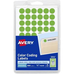 imageAvery ColorCoding Removable Labels 12 Inch Round Stickers Neon Green NonPrintable 840 Dot Stickers Total 5052Small
