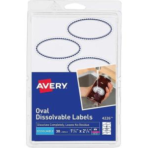 imageAvery Dissolvable Oval Labels 118 x 214 Pack of 30 4226