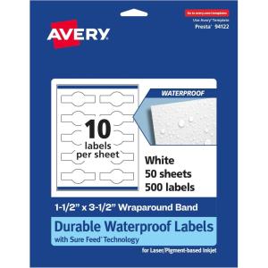 imageAvery Durable Waterproof Wraparound Band Labels Sure Feed Technology 15quot x 35quot Total Oil and TearResistant Cigar Band Labels PrinttoTheEdge LaserPigmentBased Inkjet 100 Total500 labels