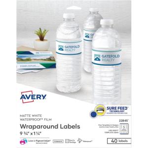 imageAvery Durable Waterproof Wraparound Rectangle Labels with Sure Feed Technology 114quot x 934quot Matte White 40 Customizable Labels for Laser and PigmentInkjet Printers 22845One Size
