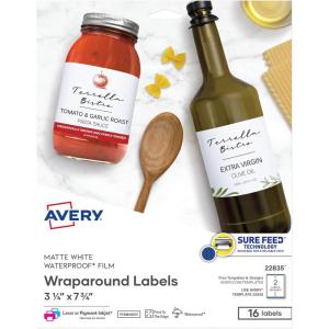 imageAvery Durable Waterproof Wraparound Rectangle Labels with Sure Feed Technology 325quot x 775quot Matte White LaserPigmentInkjet 16 Customizable Labels 22835One Size