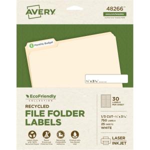 imageAvery EcoFriendly Recycled File Folder Labels 23quot x 3716quot White Permanent Label Adhesive 750 Printable Labels 4826623 in x 3716 in