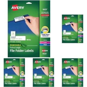 imageAvery Extra Large File Folder Labels Removable Adhesive Matte White 1516quot x 3716quot 450 Labels 8425One Size Pack of 5