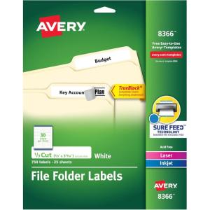 imageAvery File Folder Labels with TrueBlock Technology Permanent Adhesive 23quot x 3716quot LaserInkjet 750 Labels 0836623 in X 3716 in