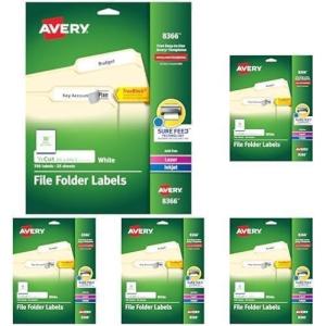 imageAvery File Folder Labels with TrueBlock Technology Permanent Adhesive 23quot x 3716quot LaserInkjet 750 Labels 0836623 in X 3716 in Pack of 5