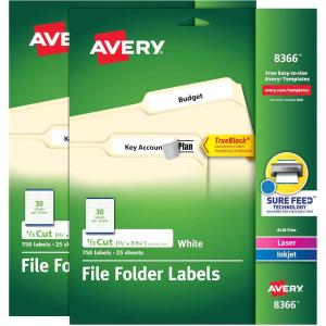 imageAvery File Folder Labels with TrueBlock Technology Permanent Adhesive 23quot x 3716quot LaserInkjet 750 Labels 08366Pack of 2