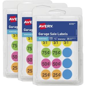 imageAvery Garage Sale Removable Labels 34 Inch Round Labels Assorted Colors NonPrintable 315 Pricing Stickers Total 6725Small