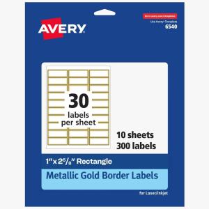 imageAvery Glossy Clear Labels Metallic Gold Borders 1quot x 258quot Rectangle Labels 180 Total LaserInkjet Printable 6550Matte White Gold Borders