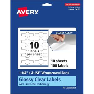 imageAvery Glossy Clear Wraparound Band Labels Sure Feed Technology 15quot x 35quot Cigar Band Labels 100 Total PrinttoTheEdge LaserInkjet Printable100 labels