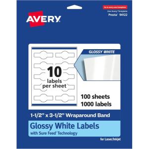 imageAvery Glossy White Wraparound Band Labels Sure Feed Technology 15quot x 35quot Cigar Band Labels 100 Total PrinttoTheEdge Permanent Adhesive LaserInkjet Printable1000 labels