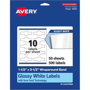 imageAvery Glossy White Wraparound Band Labels Sure Feed Technology 15quot x 35quot Cigar Band Labels 100 Total PrinttoTheEdge Permanent Adhesive LaserInkjet Printable500 labels