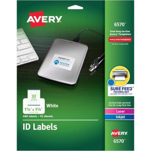 imageAvery ID Labels Sure Feed Technology Permanent Adhesive 125quot x 175quot 480 Labels 6570114 x 134