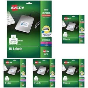 imageAvery ID Labels Sure Feed Technology Permanent Adhesive 125quot x 175quot 480 Labels 6570114 x 134 Pack of 5