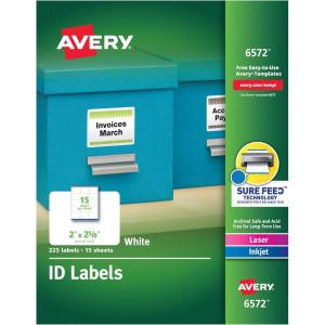 imageAvery ID Labels Sure Feed Technology Permanent Adhesive 2quot x 258quot 225 Labels 6572Labels