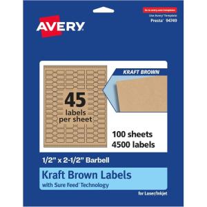 imageAvery Kraft Brown Barbell Labels Sure Feed Technology 05quot x 25quot 675 Kraft Brown Labels LaserInkjet Printable4 500 labels