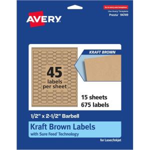 imageAvery Kraft Brown Barbell Labels Sure Feed Technology 05quot x 25quot 675 Kraft Brown Labels LaserInkjet Printable675 labels