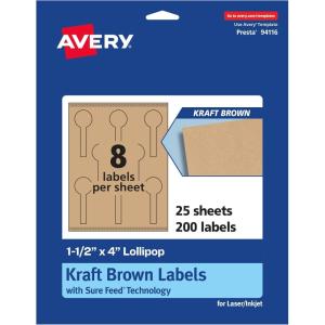 imageAvery Kraft Brown Lollipop Labels Sure Feed Technology 15quot x 4quot 200 Kraft Brown Labels PrinttoTheEdge LaserInkjet Printable200 labels