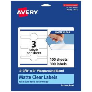 imageAvery Matte Clear Wraparound Band Labels Sure Feed Technology 238quot x 8quot Cigar Band Labels 30 Total LaserInkjet Printable300 labels