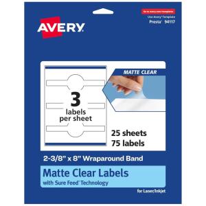 imageAvery Matte Clear Wraparound Band Labels Sure Feed Technology 238quot x 8quot Cigar Band Labels 30 Total LaserInkjet Printable75 labels