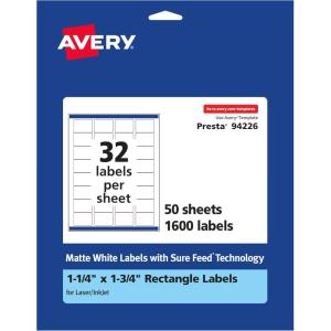 imageAvery Matte White Rectangle Labels Sure Feed Technology 125quot x 175quot 800 Matte White Printable Labels1 600 Labels