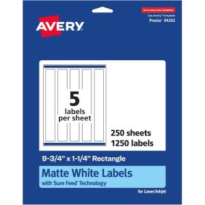imageAvery Matte White Rectangle Labels Sure Feed Technology 975quot x 125quot 125 Matte White Printable Labels1 250 Labels