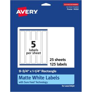 imageAvery Matte White Rectangle Labels Sure Feed Technology 975quot x 125quot 125 Matte White Printable Labels125 Labels