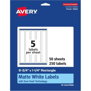 imageAvery Matte White Rectangle Labels Sure Feed Technology 975quot x 125quot 125 Matte White Printable Labels250 Labels