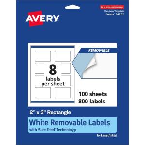 imageAvery Matte White Removable Rectangle Labels Sure Feed Technology PrinttoTheEdge 2quot x 3quot 200 Removable Labels LaserInkjet Printable800 labels